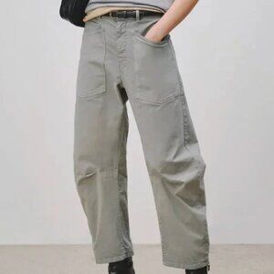 NILI LOTAN SHON LIGHT GRAY 0 BARREL HORSESHOE PANTS COTTON TWILL